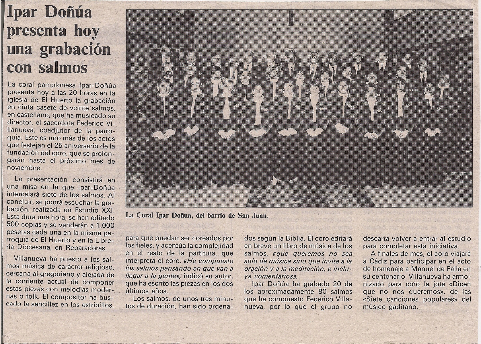 Año 1995. Recorte de prensa (Diario de Navarra)