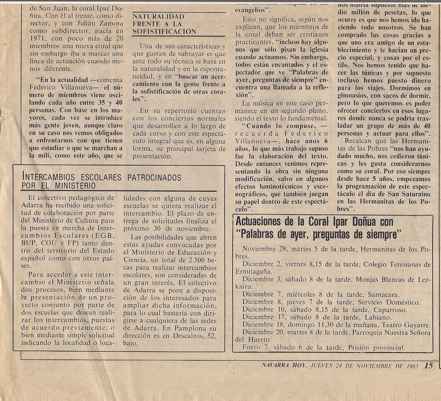 Año 1983. Recorte de prensa (Navarra hoy)