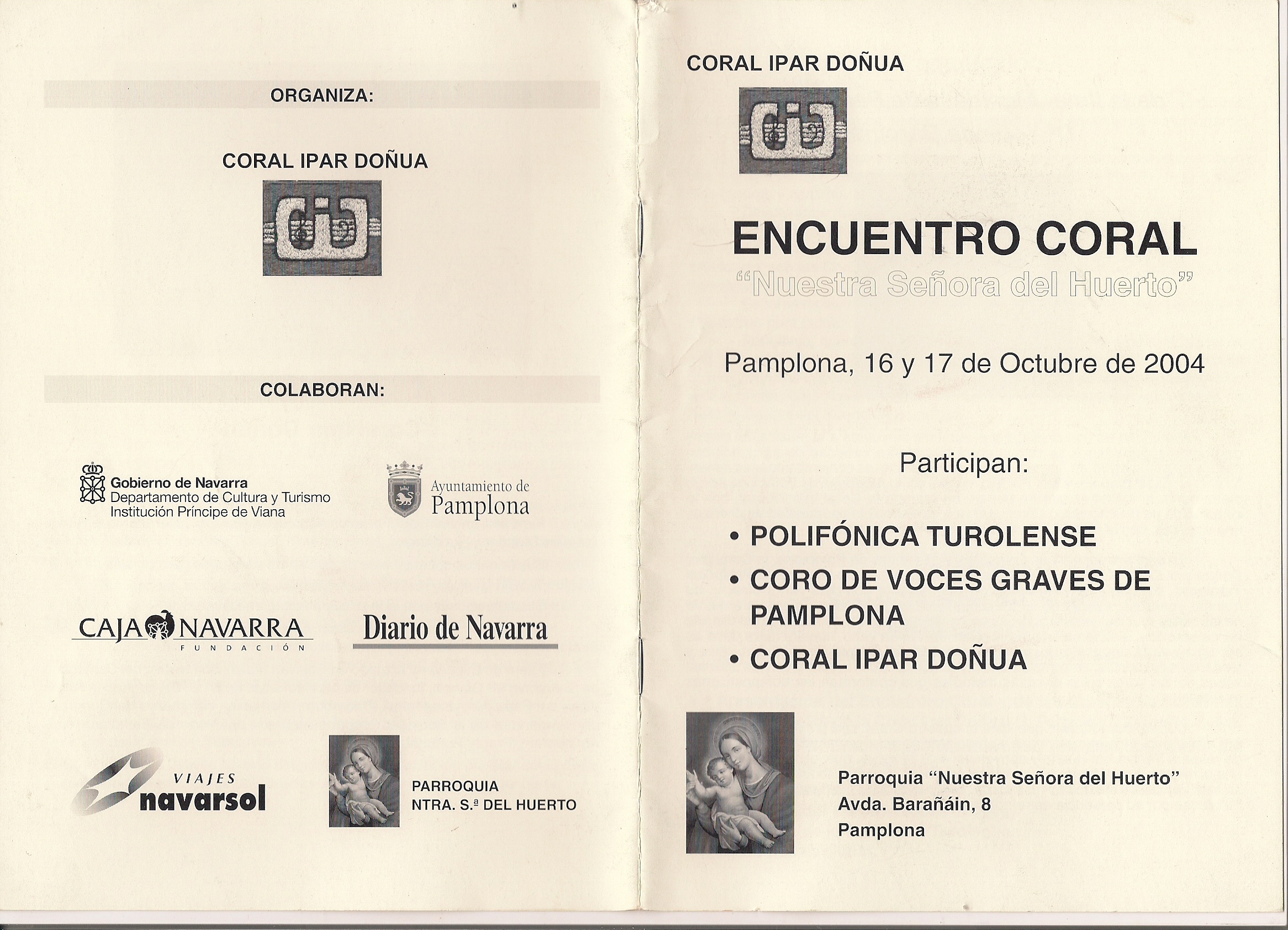 Octubre, 2004. Encuentro coral. Programa