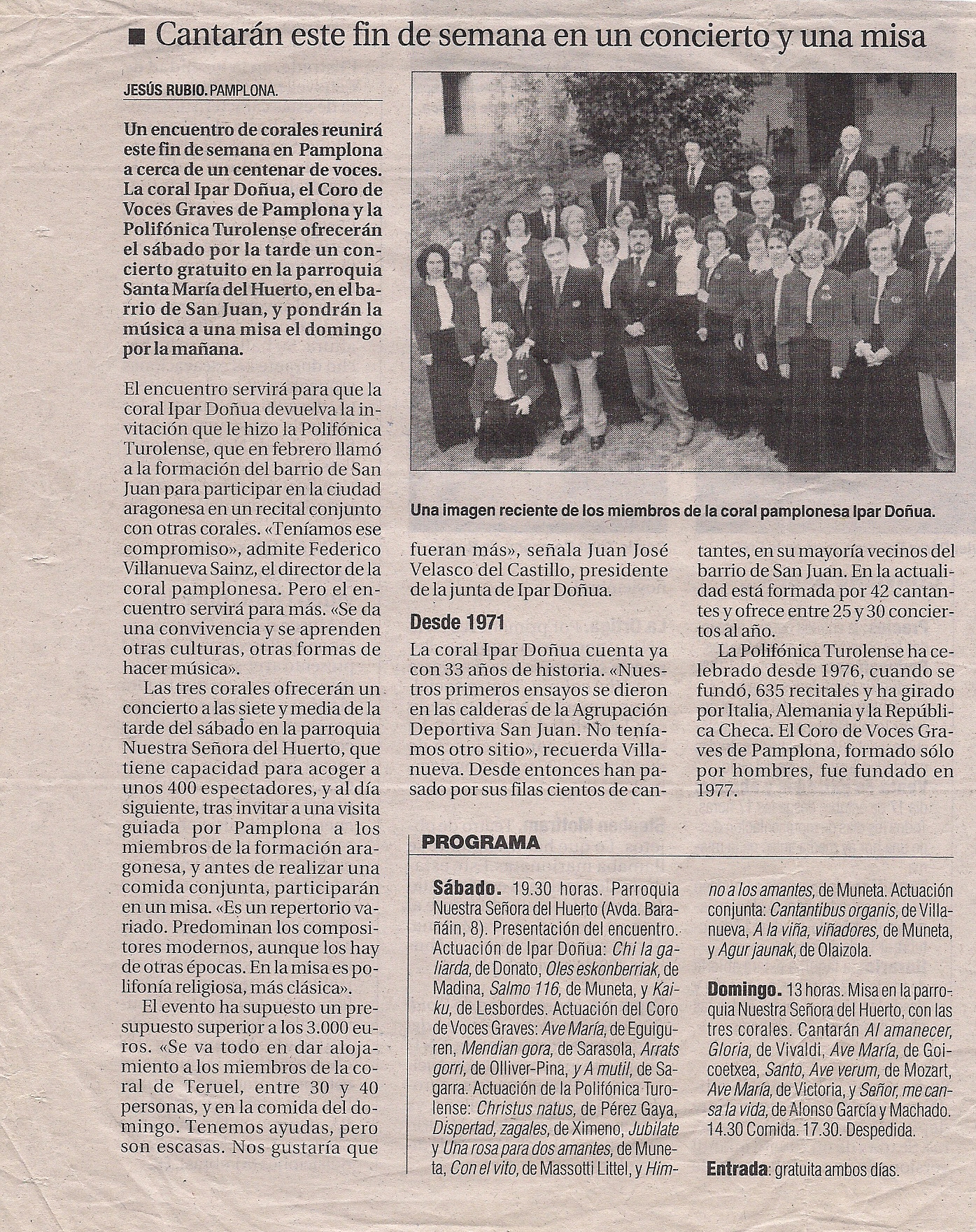 Octubre, 2004. Encuentro coral. Recorte de prensa (Diario de Navarra)